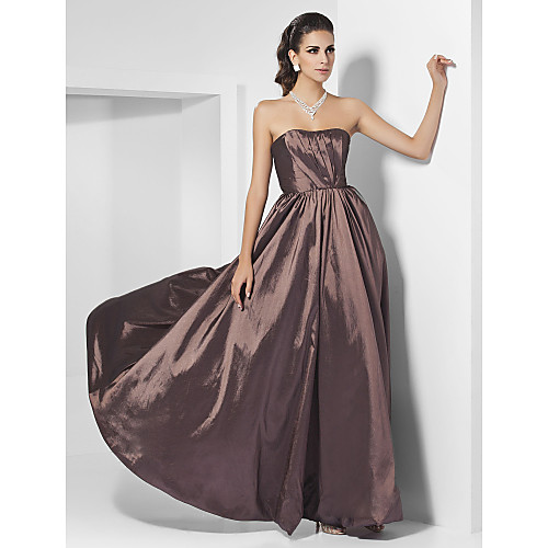 

A-Line Open Back Formal Evening Military Ball Dress Strapless Floor Length Taffeta with Draping Side Draping 2021