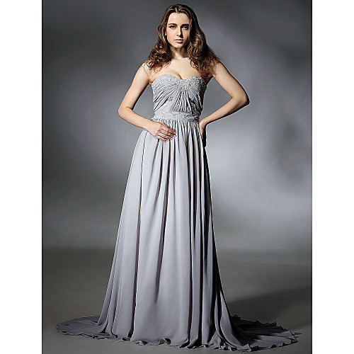 

Sheath / Column Celebrity Style Inspired by Emmy Formal Evening Dress Sweetheart Neckline Strapless Sleeveless Sweep / Brush Train Chiffon with Pleats Beading Draping 2021