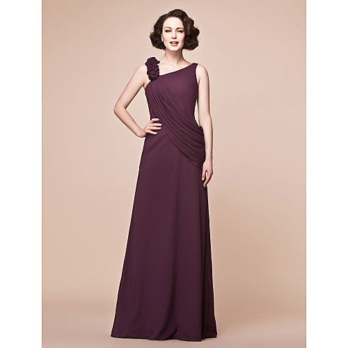 

A-Line Mother of the Bride Dress Floral Straps Floor Length Chiffon Sleeveless with Ruffles Side Draping 2021