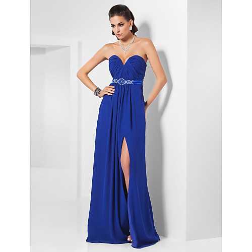 

Sheath / Column Furcal Formal Evening Dress Sweetheart Neckline Strapless Sleeveless Floor Length Chiffon Stretch Satin with Sash / Ribbon Crystals Beading 2021