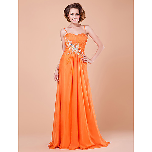 

Sheath / Column Mother of the Bride Dress Sweetheart Neckline Spaghetti Strap Floor Length Chiffon with Ruched Crystals Beading 2021