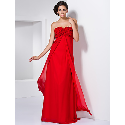 

Sheath / Column Elegant Prom Formal Evening Military Ball Dress Sweetheart Neckline Strapless Floor Length Chiffon Stretch Satin with Ruffles Split Front 2021