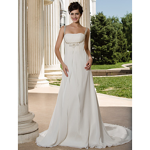 

Princess A-Line Wedding Dresses Straps Court Train Chiffon with 2021