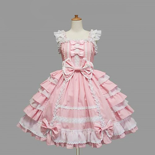 

Princess Women's Sweet Lolita Dress Black Pink Medium Length Cotton Dress Lolita Accessories