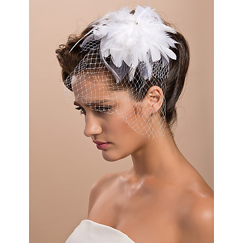 

Cut Edge Tulle Blusher Veils / Hats / Birdcage Veils with Feather 1pc Engagement Party Headpiece