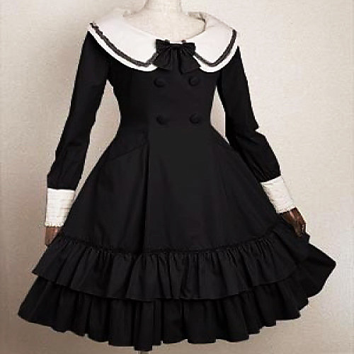 

Classic Lolita School Lolita Lolita Dress Women's Girls' Cotton Japanese Cosplay Costumes Plus Size Customized Black Ball Gown Patchwork Long Sleeve Medium Length / Classic Lolita Dress