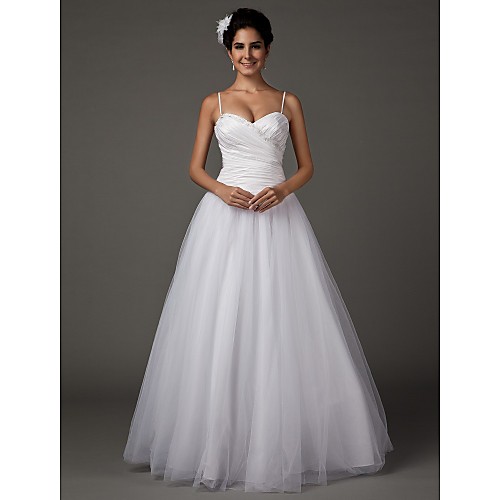 

A-Line Wedding Dresses Sweetheart Neckline Spaghetti Strap Floor Length Taffeta Tulle Sleeveless with 2021