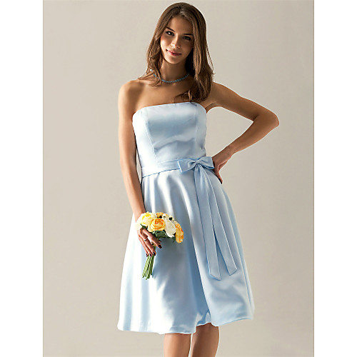 

Ball Gown Wedding Party Dress Strapless Sleeveless Knee Length Satin with Sash / Ribbon Bow(s) 2021