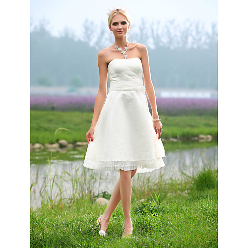 

Princess A-Line Wedding Dresses Strapless Knee Length Lace Sleeveless with 2021