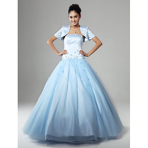 

Ball Gown Quinceanera Prom Formal Evening Dress Strapless Sleeveless Floor Length Satin Tulle with Beading Appliques 2021