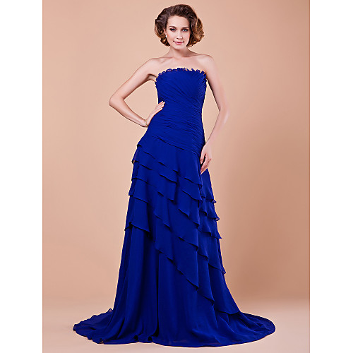 

A-Line Mother of the Bride Dress Strapless Sweep / Brush Train Chiffon Sleeveless with Criss Cross Ruched 2021