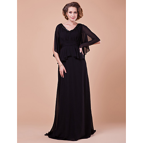 

A-Line Mother of the Bride Dress Vintage Inspired V Neck Sweep / Brush Train Chiffon Half Sleeve with Sash / Ribbon Ruched Sequin 2021