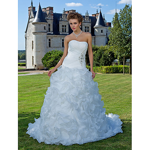 

Fit & Flare Wedding Dresses Strapless Chapel Train Organza Sleeveless with 2021