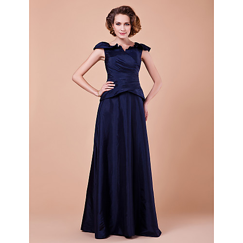 

A-Line Mother of the Bride Dress V Neck Floor Length Taffeta Short Sleeve with Criss Cross 2021