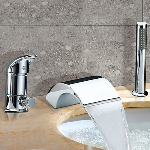 

Bathtub Faucet - Contemporary Chrome Roman Tub Ceramic Valve Bath Shower Mixer Taps