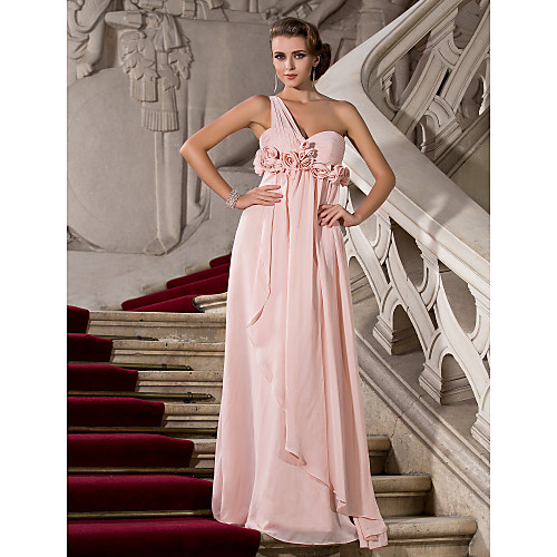 

Sheath / Column Elegant Formal Evening Military Ball Dress One Shoulder Sleeveless Floor Length Chiffon with Ruched Flower 2021
