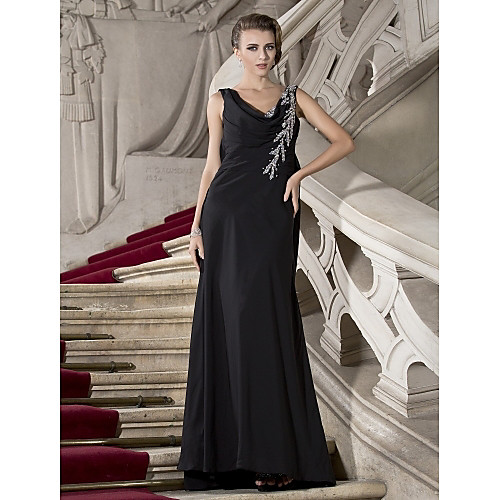 

Ball Gown Open Back Formal Evening Military Ball Dress V Neck Sleeveless Floor Length Chiffon with Crystals Beading Side Draping 2021