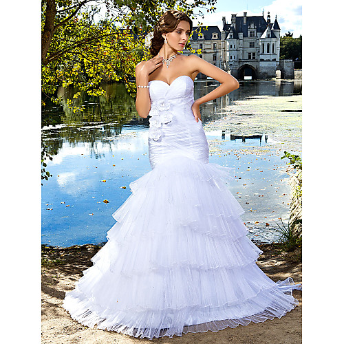 

Mermaid / Trumpet Wedding Dresses Sweetheart Neckline Floor Length Organza Satin Sleeveless with 2021