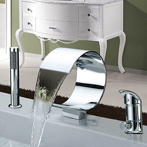 

Bathtub Faucet - Contemporary Chrome Roman Tub Ceramic Valve Bath Shower Mixer Taps / Two Handles Three Holes
