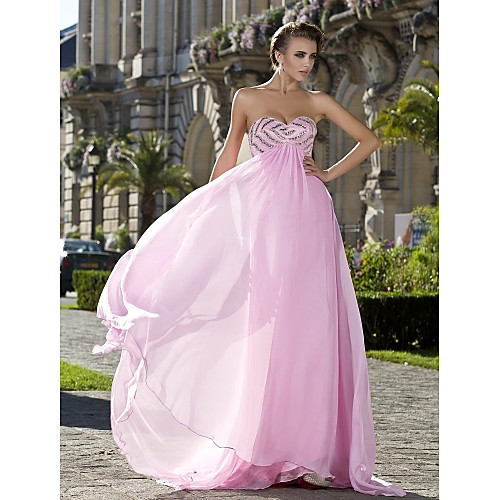 

Ball Gown Prom Formal Evening Military Ball Dress Sweetheart Neckline Strapless Sleeveless Sweep / Brush Train Chiffon with Crystals Beading Draping 2021