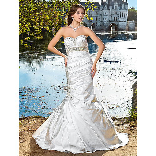 

Mermaid / Trumpet Wedding Dresses Sweetheart Neckline Strapless Court Train Satin Sleeveless Sparkle & Shine with 2021