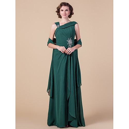 

Sheath / Column Mother of the Bride Dress Wrap Included Straps Floor Length Chiffon Sleeveless with Beading Draping Side Draping 2021