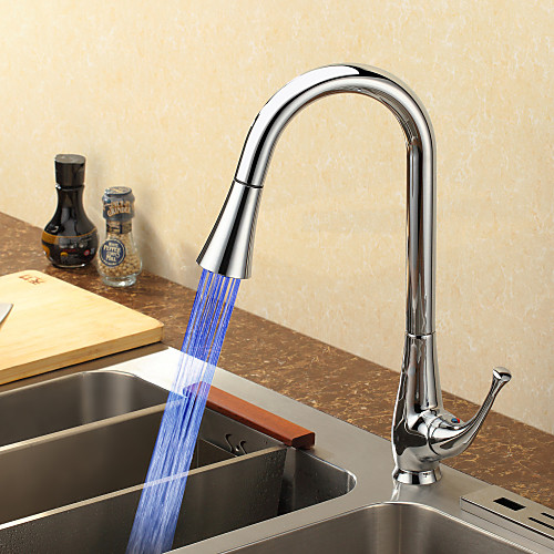 

Kitchen faucet - One Hole Chrome Pull-out / ­Pull-down / Tall / ­High Arc Deck Mounted Contemporary Kitchen Taps