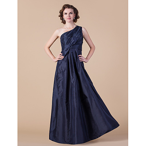 

A-Line Mother of the Bride Dress One Shoulder Floor Length Taffeta Sleeveless with Sash / Ribbon Bow(s) Side Draping 2021