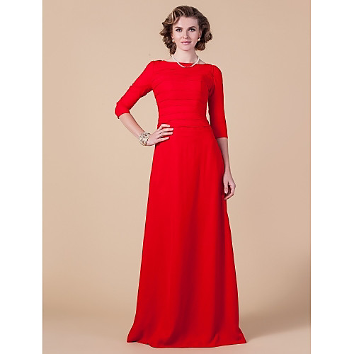 

Sheath / Column Mother of the Bride Dress Vintage Inspired Bateau Neck Floor Length Chiffon 3/4 Length Sleeve with Ruched 2021