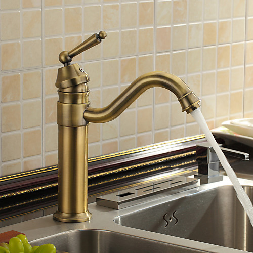 

Kitchen faucet - One Hole Antique Brass Bar / ­Prep Deck Mounted Antique Kitchen Taps / Single Handle One Hole