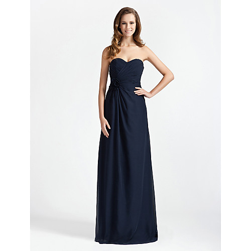 

Sheath / Column Strapless / Sweetheart Neckline Floor Length Chiffon Bridesmaid Dress with Criss Cross / Flower