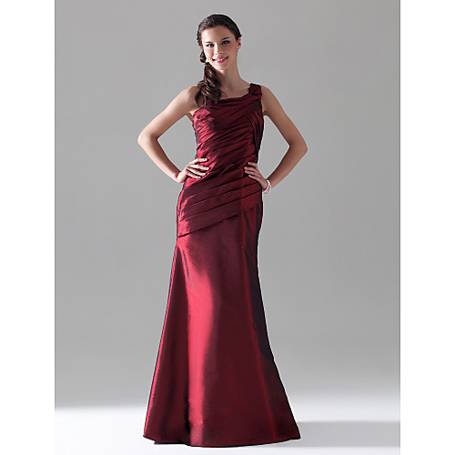

A-Line One Shoulder Floor Length Taffeta Bridesmaid Dress with Side Draping