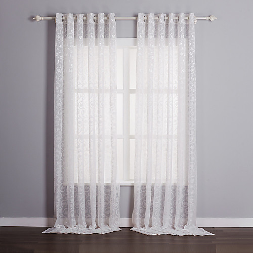 

Sheer Curtains Shades Two Panels Living Room Solid Colored 100% Polyester / Polyester Print