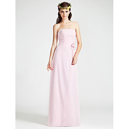 

Sheath / Column Strapless Floor Length Chiffon Bridesmaid Dress with Split Front / Flower
