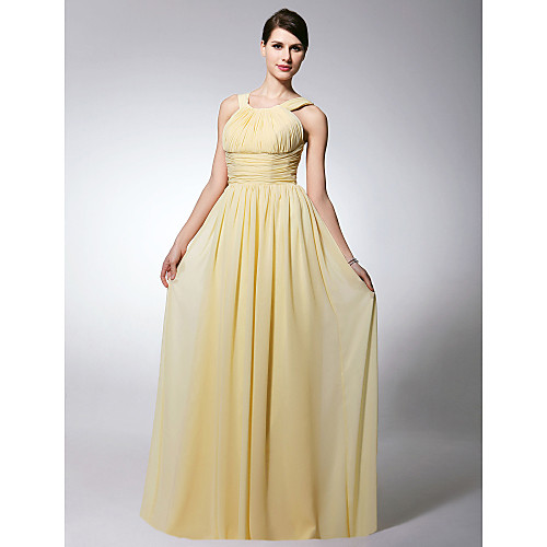 

Sheath / Column Straps Floor Length Chiffon Bridesmaid Dress with Pleats / Ruched / Draping / Open Back