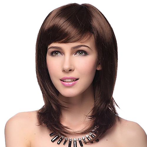 

Synthetic Wig Straight Straight Layered Haircut With Bangs Wig Medium Length Darkest Brown Brown Black Gold / Brown Synthetic Hair Women's Natural Hairline Red
