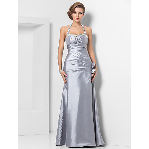 

Sheath / Column Elegant Floral Prom Formal Evening Dress Sweetheart Neckline Sleeveless Floor Length Taffeta with Ruched Beading 2021