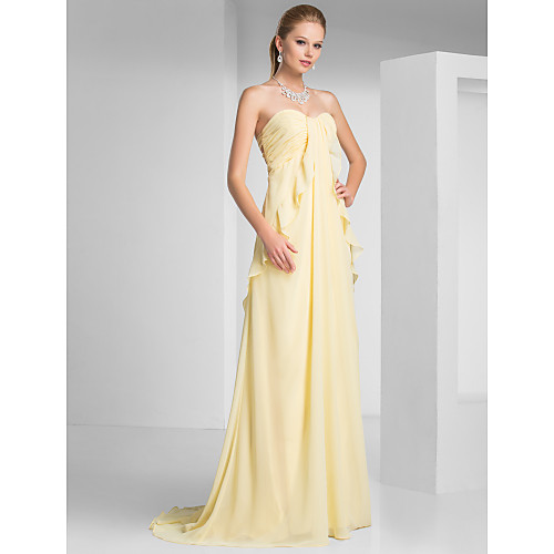 

Sheath / Column Beautiful Back Formal Evening Military Ball Dress Strapless Sleeveless Sweep / Brush Train Chiffon with Ruched Ruffles 2021