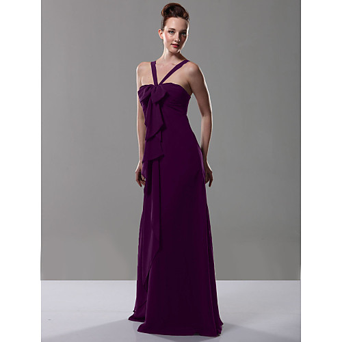 

Sheath / Column V Neck Floor Length Chiffon Bridesmaid Dress with Bow(s) / Split Front