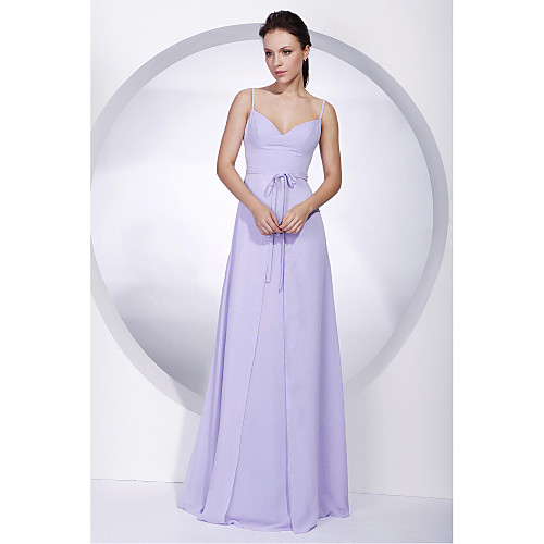 

A-Line Spaghetti Strap Floor Length Chiffon Bridesmaid Dress with Sash / Ribbon / Bow(s)