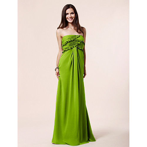 

Sheath / Column Strapless Floor Length Chiffon Bridesmaid Dress with Ruched / Ruffles / Draping