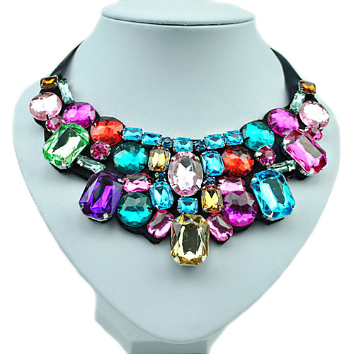 

Women's Synthetic Diamond Statement Necklace Bib Emerald Cut Rainbow Ladies Fashion Colorful Color Resin Rhinestone Imitation Diamond Necklace Jewelry For Wedding Party Daily