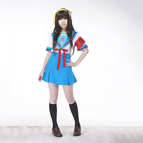 

Inspired by Suzumiya Haruhi Haruhi Suzumiya Anime Cosplay Costumes Japanese Cosplay Suits School Uniforms Patchwork Short Sleeve Top Skirt Belt For Women's / Ribbon / Ribbon