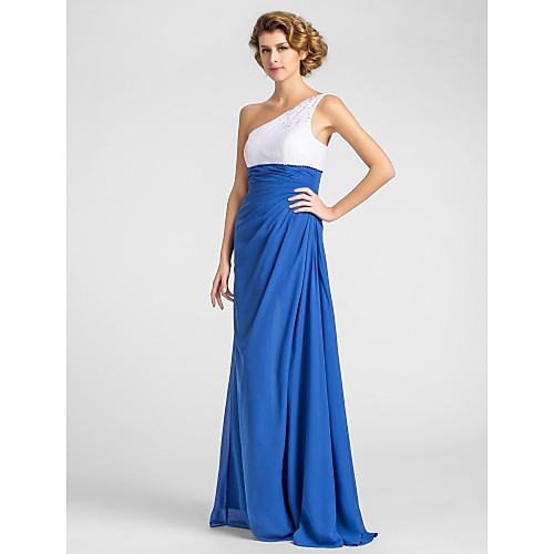 

Sheath / Column Mother of the Bride Dress Color Block One Shoulder Floor Length Chiffon Sleeveless with Beading Draping Side Draping 2021
