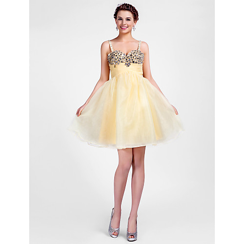 

Ball Gown A-Line Homecoming Cocktail Party Sweet 16 Dress Straps Sweetheart Neckline Sleeveless Short / Mini Organza with Ruched Crystals Beading 2021