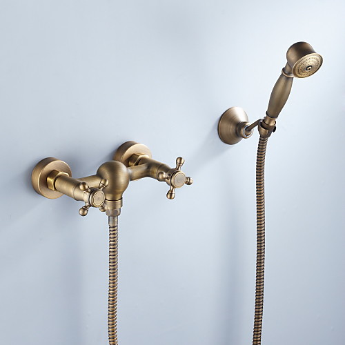 

Shower Faucet - Artistic / Retro Antique Brass Mount Inside Ceramic Valve Bath Shower Mixer Taps / Two Handles Three Holes