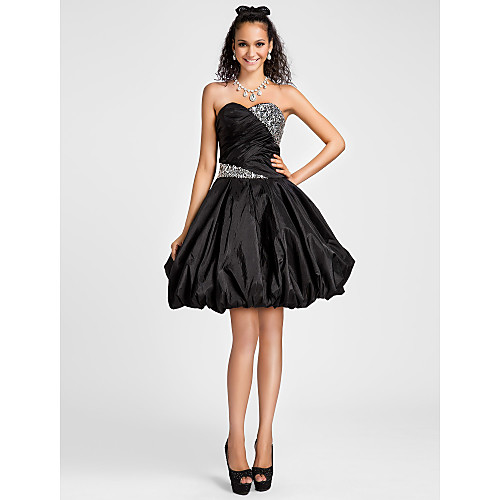 

Ball Gown A-Line Homecoming Cocktail Party Sweet 16 Dress Sweetheart Neckline Strapless Sleeveless Knee Length Taffeta with Criss Cross Crystals Beading 2021