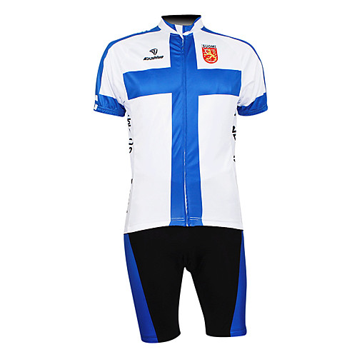 

Malciklo Men's Half Sleeve Cycling Jersey with Shorts WhiteBlue Finland Champion National Flag Bike Clothing Suit Mountain Bike MTB Road Bike Cycling Breathable Waterproof Zipper Sports Clothing