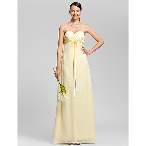 

Sheath / Column Strapless / Sweetheart Neckline Floor Length Chiffon Bridesmaid Dress with Bow(s) / Criss Cross