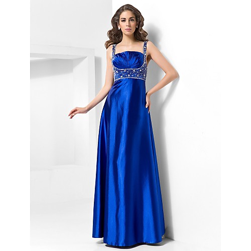 

Ball Gown Elegant Prom Formal Evening Military Ball Dress Straps Sleeveless Floor Length Satin with Criss Cross Beading 2021